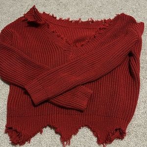 Shein Red Frayed Sweater